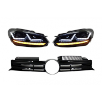 [Predná mriežka RHD Osram Xenónové svetlomety Čierne LED Dynamické sekvenčné natáčacie svetlá vhodné pre VW Golf VI 2008+R20 Dizajn]