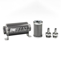 [DeatschWerks Univerzálny in-line palivový filter 100 mikrónov 3/8" 110 mm]