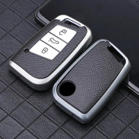 [TPU obal pre kľúč VW Passat B8, Strieborný-koža]