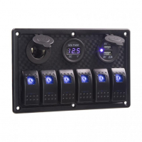 [Panel s 6x spínačmi Rocker, voltmeter, CL + USB zásuvka, 12/24V]