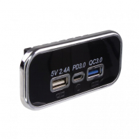 [USB 2.4A + QC3.0 + USB-C PD zásuvka 12/24V, chromový rámeček]