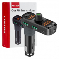 [Car FM Transmitter 2×USB-A 1×USB-C mircoSD 12V 24V AMIO-04653]