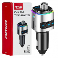 [Car FM Transmitter 2×USB-A microSD 12V 24V AMIO-04654]