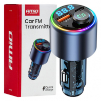 [Car FM Transmitter 1×USB-A 1×USB-C 12V 24V AMIO-04655]