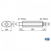 [Univerzálny oválny nerezový tlmič s výstupnou rúrou - Obvod 525mm - UNI-52542055s]