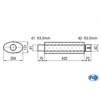 [Univerzálny oválny nerezový tlmič s výstupnou rúrou - Obvod 525mm - UNI-52542063s]