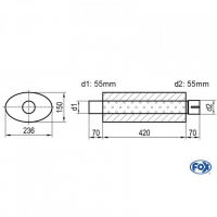 [Univerzálny oválny nerezový tlmič s výstupnou rúrou - Obvod 618mm - UNI-61842055s]