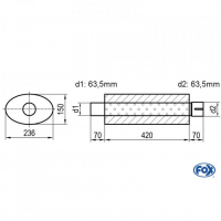 [Univerzálny oválny nerezový tlmič s výstupnou rúrou - Obvod 618mm - UNI-61842063s]