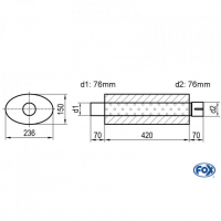 [Univerzálny oválny nerezový tlmič s výstupnou rúrou - Obvod 618mm - UNI-61842076s]