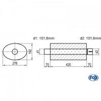 [Univerzálny oválny nerezový tlmič s výstupnou rúrou - Obvod 754mm - UNI-754420101s]