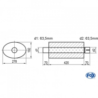 [Univerzálny oválny nerezový tlmič s výstupnou rúrou - Obvod 754mm - UNI-75442063s]