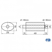 [Univerzálny oválny nerezový tlmič s výstupnou rúrou - Obvod 754mm - UNI-75442080s]