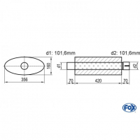 [Univerzálny oválny nerezový tlmič s výstupnou rúrou - Obvod 818mm - UNI-818420101s]