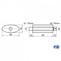 [Univerzálny oválny nerezový tlmič s výstupnou rúrou - Obvod 818mm - UNI-81842055s]