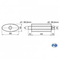 [Univerzálny oválny nerezový tlmič s výstupnou rúrou - Obvod 818mm - UNI-81842088s]