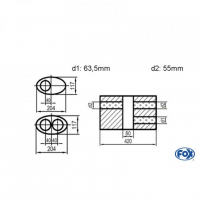 [Univerzálny oválny nerezový tlmič s dvoma prechodmi ver.1 - Obvod 525mm - UNI-V1K5254206355]