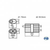 [Univerzálny oválny nerezový tlmič s dvoma prechodmi ver.1 - Obvod 525mm - UNI-V1K5254207063]