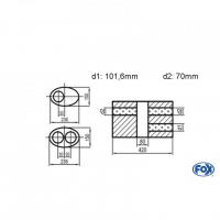 [Univerzálny oválny nerezový tlmič s dvoma prechodmi ver.1 - Obvod 618mm - UNI-V1K61842010170]