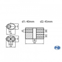 [Univerzálny oválny nerezový tlmič s dvoma prechodmi ver.1 - Obvod 618mm - UNI-V1K6184204540]