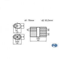 [Univerzálny oválny nerezový tlmič s dvoma prechodmi ver.1 - Obvod 618mm - UNI-V1K6184207663]