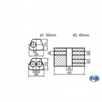[Univerzálny lichobežníkový nerezový tlmič s dvoma prechodmi ver.1 - Obvod 711mm - UNI-V1K7114205045]