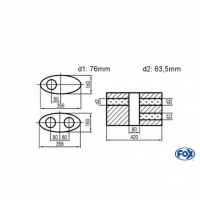 [Univerzálny oválny nerezový tlmič s dvoma prechodmi ver.1 - Obvod 818mm - UNI-V1K8184207663]