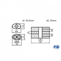 [Univerzálny oválny nerezový tlmič s dvoma prechodmi ver.2 - Obvod 525mm - UNI-V2K5254206355]