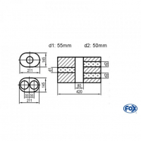 [Univerzálny oválny nerezový tlmič s dvoma prechodmi ver.2 - Obvod 585mm - UNI-V2K5854205550]