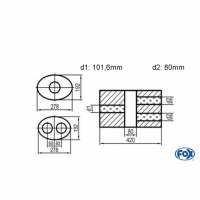 [Univerzálny oválny nerezový tlmič s dvoma prechodmi ver.2 - Obvod 754mm - UNI-V2K75442010180]