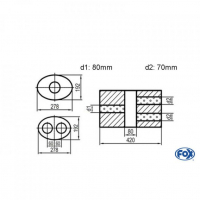 [Univerzálny oválny nerezový tlmič s dvoma prechodmi ver.2 - Obvod 754mm - UNI-V2K7544208070]