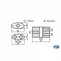 [Univerzálny oválny nerezový tlmič s dvoma prechodmi ver.2 - Obvod 818mm - UNI-V2K8184207663]