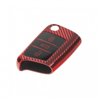 [TPU obal pre kľúč ŠKODA, VW, SEAT, Carbon ČERVENÝ]