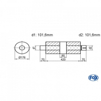 [Univerzálny okrúhly nerezový tlmič s prechodom + výstupna rúra - Obvod 556mm - UNI-K556420101s]