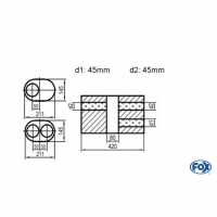 [Univerzálny oválny nerezový tlmič s dvoma prechodmi ver.1 - Obvod 585mm - UNI-V1K5854204545]