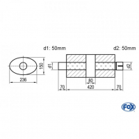 [Univerzálny oválny nerezový tlmič s prechodom + výstupna rúra - Obvod 618mm - UNI-K61842050s]