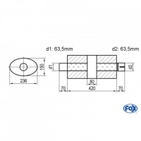 [Univerzálny oválny nerezový tlmič s prechodom + výstupna rúra - Obvod 618mm - UNI-K61842063s]
