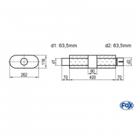 [Univerzálny oválny nerezový tlmič s prechodom + výstupna rúra - Obvod 650mm - UNI-K65042063s]