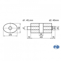 [Univerzálny oválny nerezový tlmič s prechodom + výstupna rúra - Obvod 754mm - UNI-K75442045s]