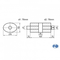 [Univerzálny oválny nerezový tlmič s prechodom + výstupna rúra - Obvod 754mm - UNI-K75442076s]