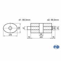 [Univerzálny oválny nerezový tlmič s prechodom + výstupna rúra - Obvod 754mm - UNI-K75442088s]