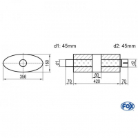 [Univerzálny oválny nerezový tlmič s prechodom + výstupna rúra - Obvod 818mm - UNI-K81842045s]