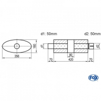 [Univerzálny oválny nerezový tlmič s prechodom + výstupna rúra - Obvod 818mm - UNI-K81842050s]