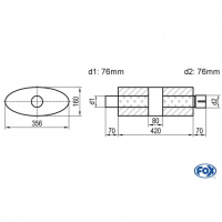 [Univerzálny oválny nerezový tlmič s prechodom + výstupna rúra - Obvod 818mm - UNI-K81842076s]