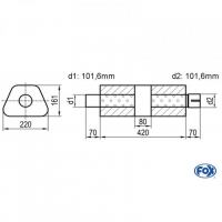 [Univerzálny trapézový nerezový tlmič s prechodom + výstupna rúra - Obvod 644mm - UNI-K644420101s]