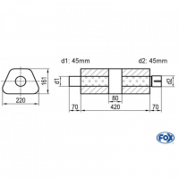 [Univerzálny trapézový nerezový tlmič s prechodom + výstupna rúra - Obvod 644mm - UNI-K64442045s]