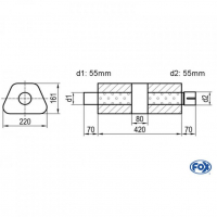[Univerzálny trapézový nerezový tlmič s prechodom + výstupna rúra - Obvod 644mm - UNI-K64442055s]