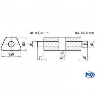 [Univerzálny trapézový nerezový tlmič s prechodom + výstupna rúra - Obvod 644mm - UNI-K64442063s]