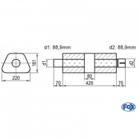 [Univerzálny trapézový nerezový tlmič s prechodom + výstupna rúra - Obvod 644mm - UNI-K64442088s]