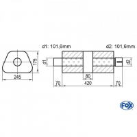 [Univerzálny trapézový nerezový tlmič s prechodom + výstupna rúra - Obvod 711mm - UNI-K711420101s]