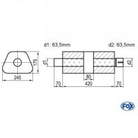 [Univerzálny trapézový nerezový tlmič s prechodom + výstupna rúra - Obvod 711mm - UNI-K71142063s]